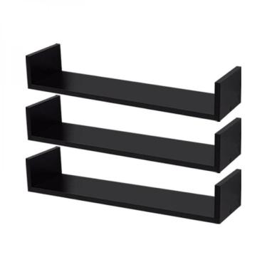 Imagem de Kit 3 Prateleiras U 60 X 10cm Preta Suporte Invisível