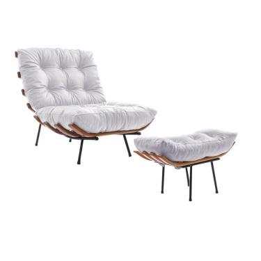 Imagem de Poltrona Costela Com Puff Em Couro Sintético Branco