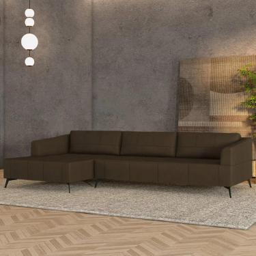 Imagem de Sofá 4 Lugares 286cm com Chaise Esquerdo Eko Couro Capuccino Z55 - Mpozenato