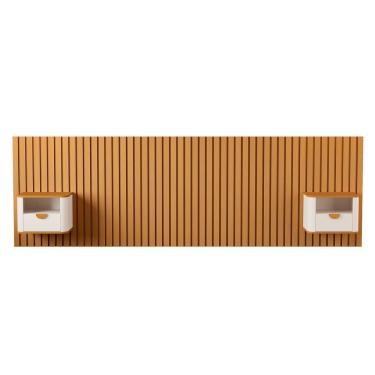 Imagem de Cabeceira Ripado Maracá King 2 Mesas Jb Buriti Off White Com Nature - Moveis Jb