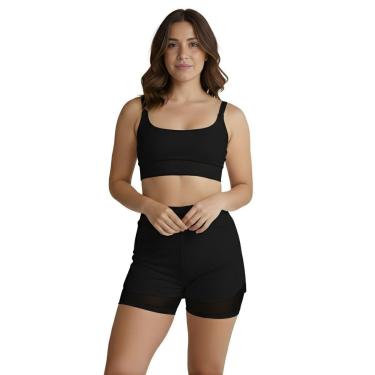 Imagem de Conjunto de Short Duplo Fitness Academia Treino Feminino-Feminino