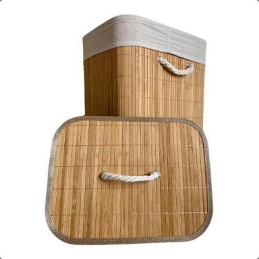 Imagem de Cesto de Roupa Suja Bambu Bege Quarto Banheiro Lavanderia 70 litros - 