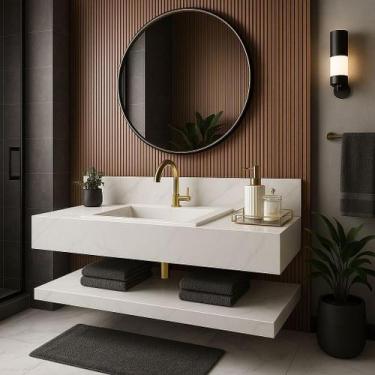 Imagem de Bancada em Porcelanato para Banheiro Completa Alto Padrão 100cm Com Cu