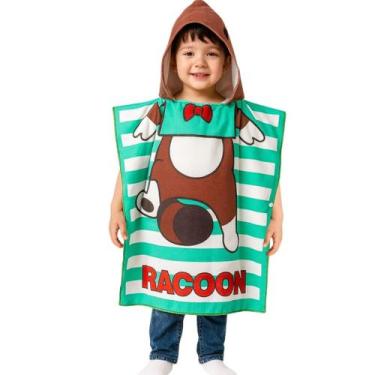 Imagem de Toalha Infantil com Capuz Guaxinim Verde Meninos Divertido - - anjo da