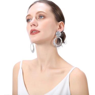 Imagem de Brincos de Pressão Argola Prateado Mulheres Festas Luxo - - anjo da ma