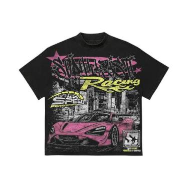 Imagem de Camiseta Unissex Oversize Retro De Algodão Y2k Com Gráficos De Corrida