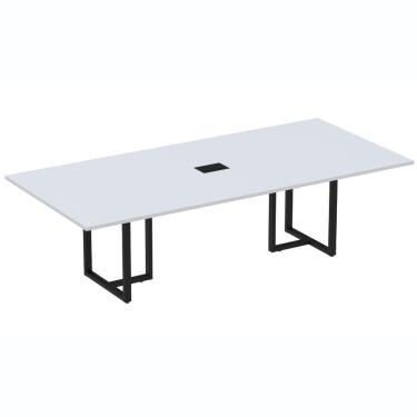 Imagem de Mesa De Reunião Com Caixa De Tomada 260 X 120 Cm Pé Tubular Pe25 Em Mdp Cinza Base Preta