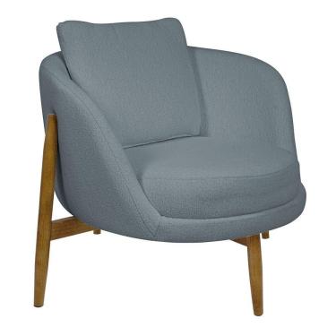 Imagem de Poltrona Decorativa Austin Base Madeira Bouclé Azul Claro - Nexta Casa