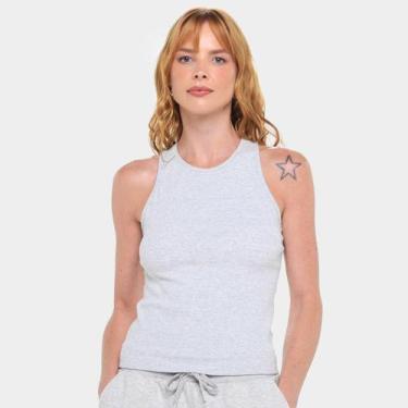 Imagem de Regata New Balance Canelada Small Logo Feminina, Cinza, GG