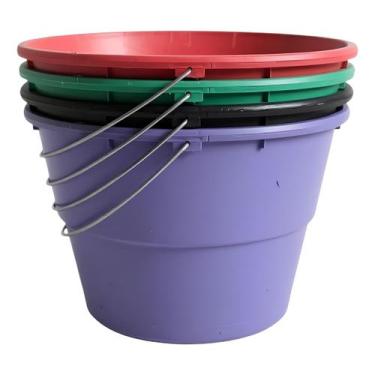 Imagem de Kit 5 Baldes Coloridos 11 Litros Grande Plástico Reforçado Alça Reforç