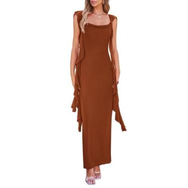 Imagem de Vestido PRETTYGARDEN 2025 sin mangas con volantes maxi color caramelo 