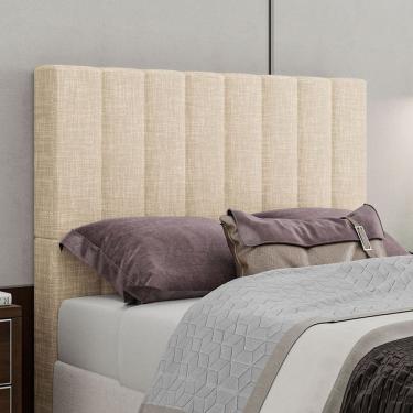 Imagem de Cabeceira Estofada Esmeralda Casal 140 Cm Linho Bege 140x130x7cm Sonhar Estofados