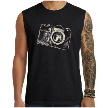 Imagem de Camiseta regata masculina - Câmera Fotográfica - DASANTIGAS, Preto, Pr