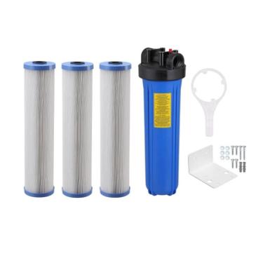 Imagem de Filtro de Água BIG20 Kit com 3 Refis Plissados Laváveis Alta Vazão Azul BBI