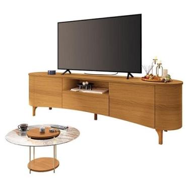 Imagem de Rack Bancada Elara Cinamomo com Mesa De Centro Sky com Tampo de vidro 