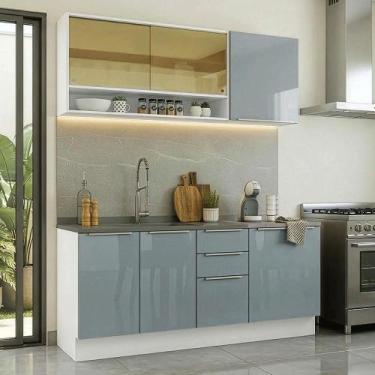 Imagem de Armário de Cozinha Compacta 180 x 60 cm Lux Madesa 05, Branco/Cinza