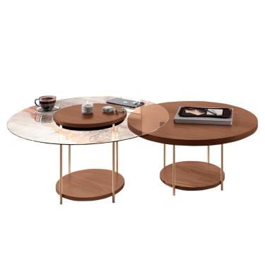 Imagem de Mesa De Centro Para Sala Pés Metálicos Kit 2 Mindy H01 Castanho - Mpozenato