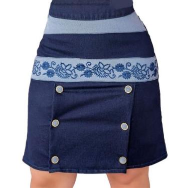 Imagem de Saia Jeans  botoes Frontais Secretaria Moda Evangélica com lycra moder