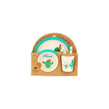 Imagem de Kit refeição ecológico fibra bambu copo prato talheres - Clink
