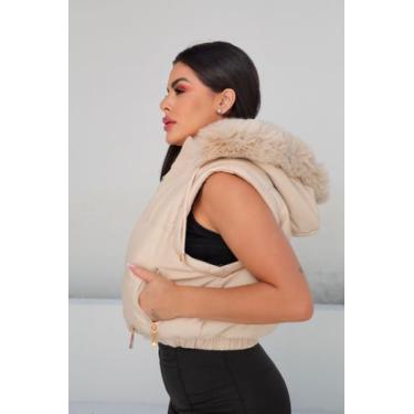 Imagem de Jaqueta Puffer Feminina Peluciada Com Capuz Mangas Q Remove - ANNE GUE