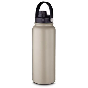 Imagem de Garrafa Parede Dupla com Alça 1,1L em Aço Inox Bege - Desembrulha