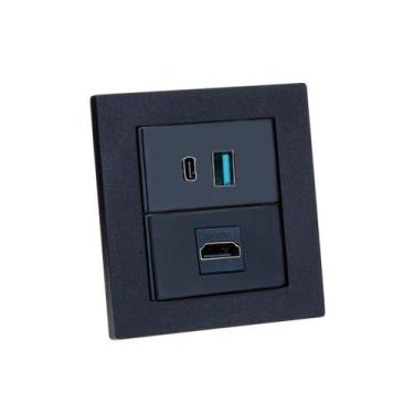 Imagem de Espelho Duplo Reto 2 USB 9.0A 1 HDMI - CONNECT CAIXA TOMADA, Preto