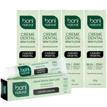 Imagem de Kit 5 Creme Dental Boni Natural Sem Fluor Carvao Vegetal Branqueador A