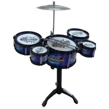 Imagem de Mini Bateria de Brinquedo com 5 Tambores Infantil Musical com Prato Baquetas e Base Vermelho