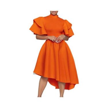 Imagem de Vestido De Festa Elegante Com Cintura Alta Assimétrica E Manga Com Bab