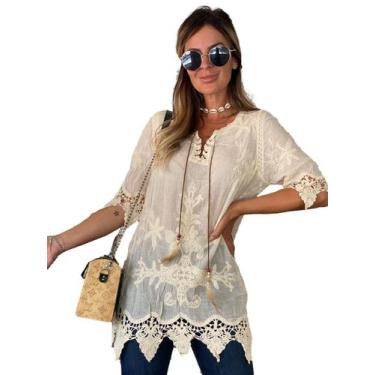 Imagem de Blusa Camisa Importada Renda Algodão Moda Praia Levinha / Saida de Pra