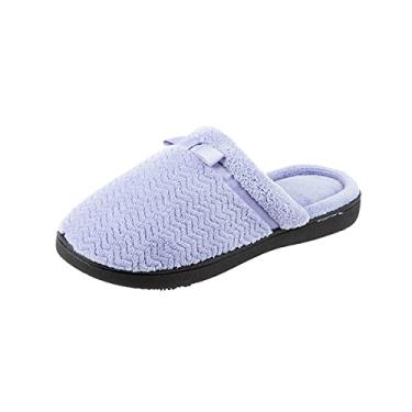Imagem de isotoner Pantufas femininas Chevron sem cadarço com absorção de umidade para conforto interno/externo e suporte de arco, Periwinkle, 8.5-9