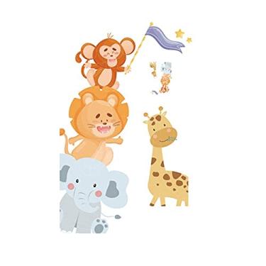 Imagem de WSWJDW Animais adesivos de parede para quartos de crianças Safari quartos de berçário bebê decoração de casa pôster macaco elefante girafa adesivos de parede