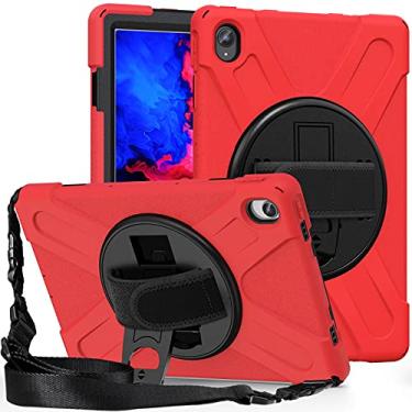 Imagem de Tablet protetor PC Capa Caso de Shatter Três-in-One para Lenovo P11 TB-J606F, Drop-prova, tampa da tabuleta à prova de choque, suporte de grip multi-função rotativa de 360 ​​graus (Color : RED)