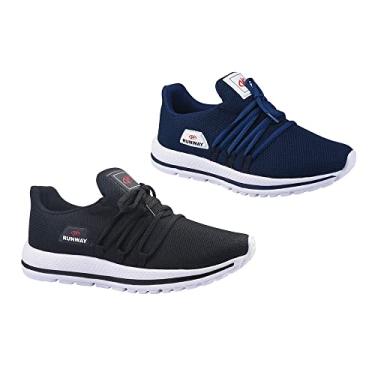 Imagem de Kit 2 Pares Tênis De Caminhada Corrida Runway Soft Masculino Tamanho:39;Cor:Preto e Marinho