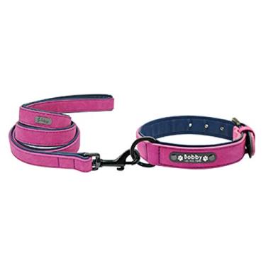 Imagem de HIOD Coleira de cachorro personalizada Coleira de cachorro para animais de estimação Coleira para cães pequenos médios grandes cães Pitbull Bulldog Pugs Beagle, roxo, G (Colarinho 34-43 cm)