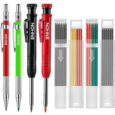 Imagem de Enhon Conjunto de lapiseiras com 4 lápis de carpinteiro e 40 refil de lápis de construção, ferramentas de marcenaria para carpinteiros, marcador profundo de cabeça longa com apontador embutido (verde,