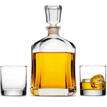 Imagem de Conjunto de decantador de uísque com copos de uísque e rolha hermética para Vodka, Bourbon, Brandy. Vidro italiano | 673 g com 2 pacotes de copos de 325 ml, feito na Itália