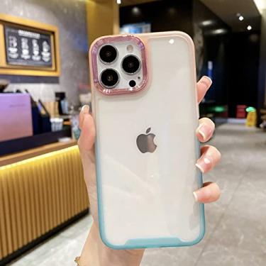 Imagem de Capa de pára-choques transparente gradiente de luxo à prova de choque para iphone 14 13 12 11 pro max x xs xr iphone14 capa colorida moldura coque, rosa azul, para iphone xr