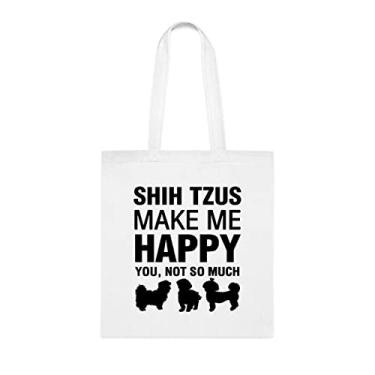 Imagem de Shih Tzus Make Me Happy sacola, presente para cachorro Shih Tzus, aniversário de cachorro Shih Tzus bolsa de ombro para cachorro Shih Tzus, bolsa reutilizável para cães Shih Tzus, Branco