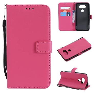 Imagem de Capa flip para LG G5, para capa carteira LG G5, slots de cartão suporte fecho magnético, couro PU protetor [TPU à prova de choque] capa flip w alça de pulso cordão capa traseira do telefone (cor: rosa vermelha)