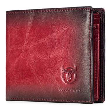 Imagem de Carteiras masculinas Slim Bifold Vintage Couro Genuíno Bolso Frontal Carteira com Duas Identidades Windows BKQB05, Carteira vintage, Vermelho