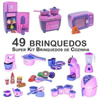 Imagem de Kit Infantil Comida Geladeira Fogão Microondas Panela 49P - Zuca Toys