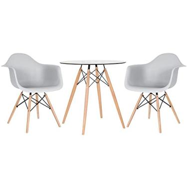 Imagem de Loft7, Kit Mesa de vidro Eames 70 cm + 2 cadeiras Eames Daw cinza claro