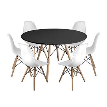 Imagem de Kit Mesa Jantar Eiffel 120cm Preta + 6 Cadeiras Charles Eames - Branca