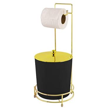 Imagem de Suporte Porta Papel Higiênico com Lixeira 5 L Tampa Pegar Dourada