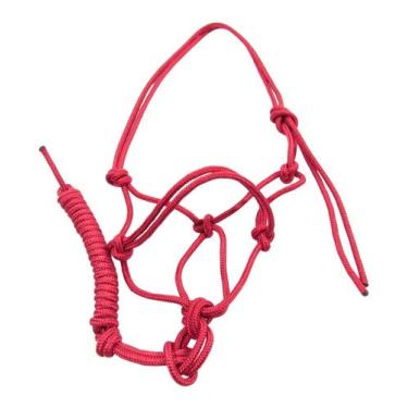 Imagem de Cabresto Sete Nós Vermelho De Corda Poli Maciça Reforçada Para Cavalos