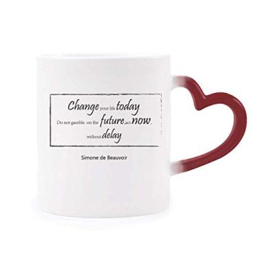 Imagem de Mude sua vida hoje citação caneca sensível ao calor Caneca vermelha muda de cor