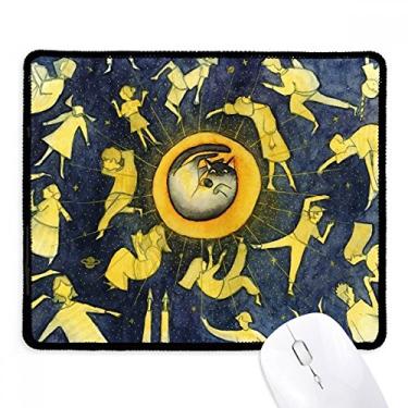Imagem de Miaoji Pintura Aquarela Gato Lua Pessoas Mousepad Borda Costurada Tapete Borracha Gaming Pad