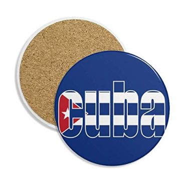 Imagem de Caneca de porta-copos com nome da bandeira de Cuba e pedra absorvente de proteção de mesa