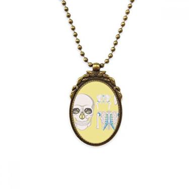 Imagem de DIYthinker Ilustrações de esqueleto humano, caveira, costelas, colar antigo, pingente de contas, chaveiro